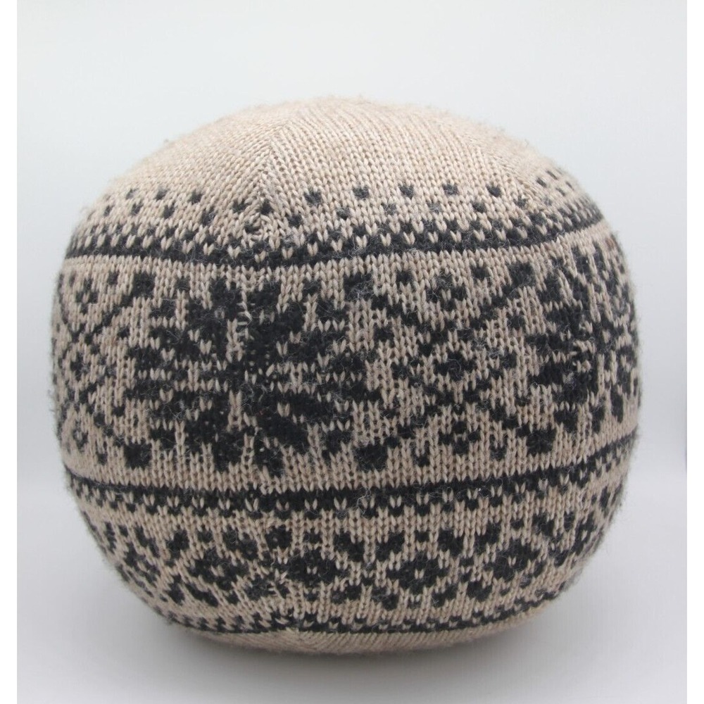 Pottery Barn Fair Isle Sweater Pillow Round 12" Tan Black Wool Blend NWT